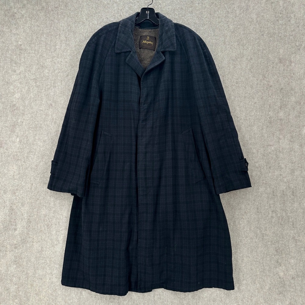 VTG Alligator Weatherstyle Mens‎ Plaid Trench Coat Charcoal Lined L/XL